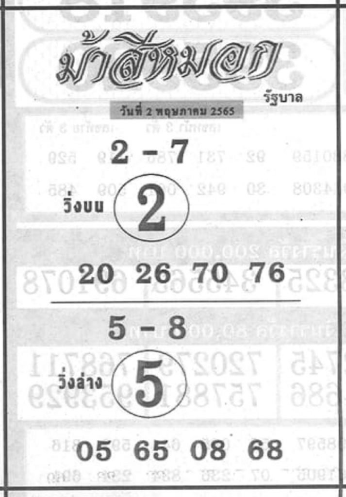 หวยม้าสีหมอก 2/5/65